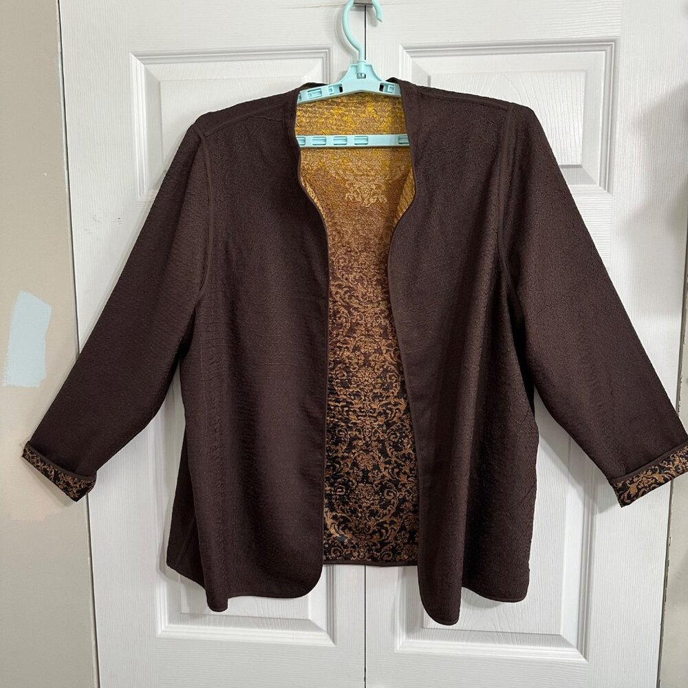 Catherine's Brown & Gold Reversible Jacket - Size XL Career Elegant Academia - Picture 2 of 7